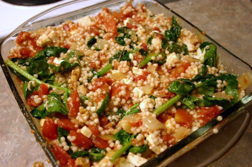 Israeli Couscous With Spinach, Feta and Walnuts
