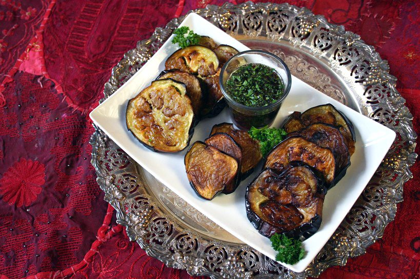 Fried Eggplant Garlic Parsley Dressing