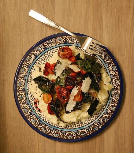 Basil Polenta with Roasted Spinach and Tomatoes