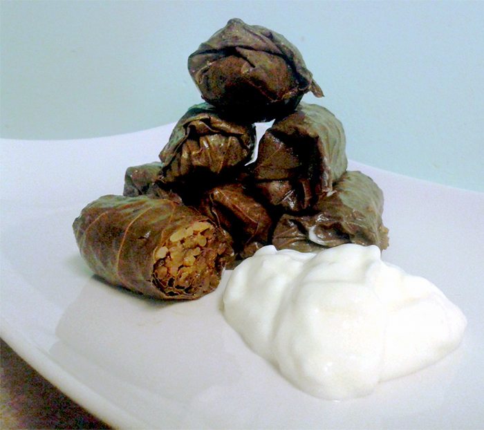 Liver and apple Dolmades