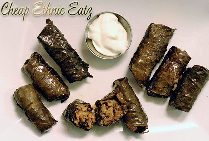 Stuffed-vine-leaves-with-liver-and-apple-with-yogurt