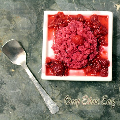 Raspberry Granita and its Warm Sauce top