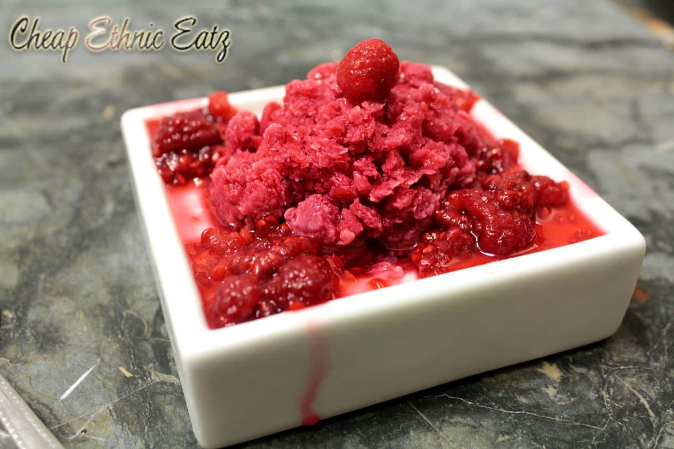 Raspberry Granita and its Warm Sauce