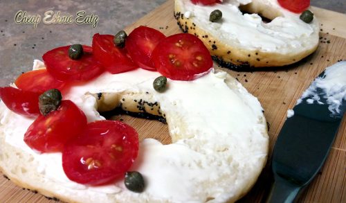 Montreal bagel cream cheese tomatoes