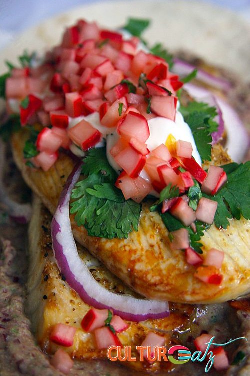 Fish with a citrus vanilla gastrique radish salsa