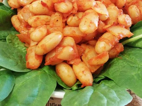 Ketchup-and-Beans-with-Spinach-closeup