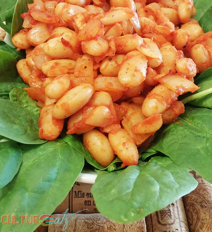 Ketchup-and-Beans-with-Spinach-closeup