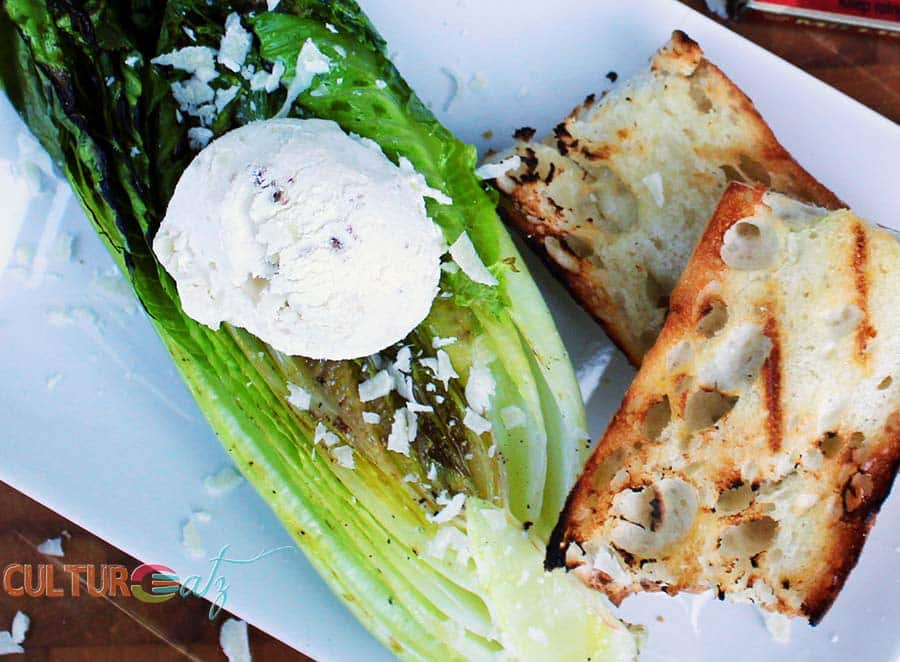 Anchovy Ice Cream on Grilled Caesar Salad
