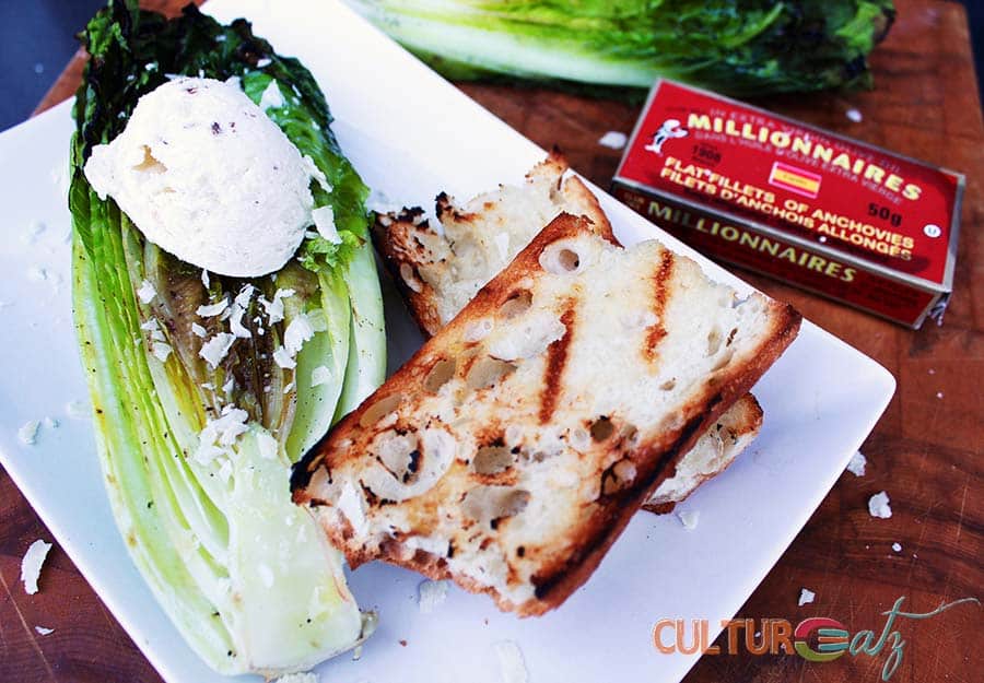 Anchovy Ice Cream on Grilled Caesar Salad