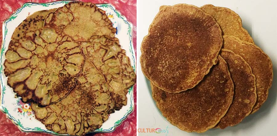 cattail pancakes without and with levener