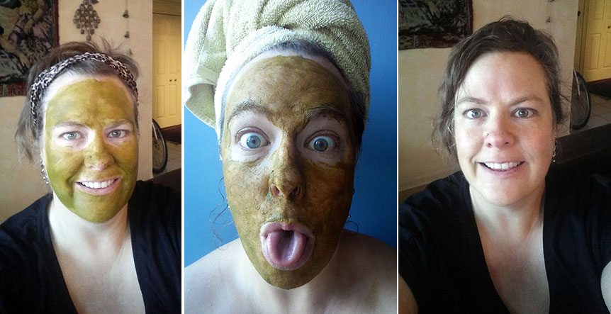 vegan beauty during and fater matcha mask