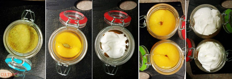 making the Peaches and Cream Trifle jars