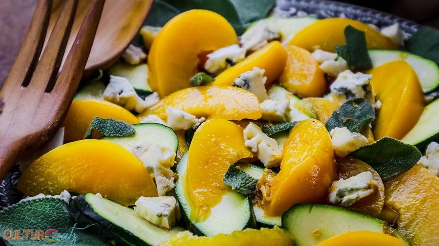 Peach Zucchini Salad with Sage Blue Cheese and a Citrus Espresso Vinaigrette