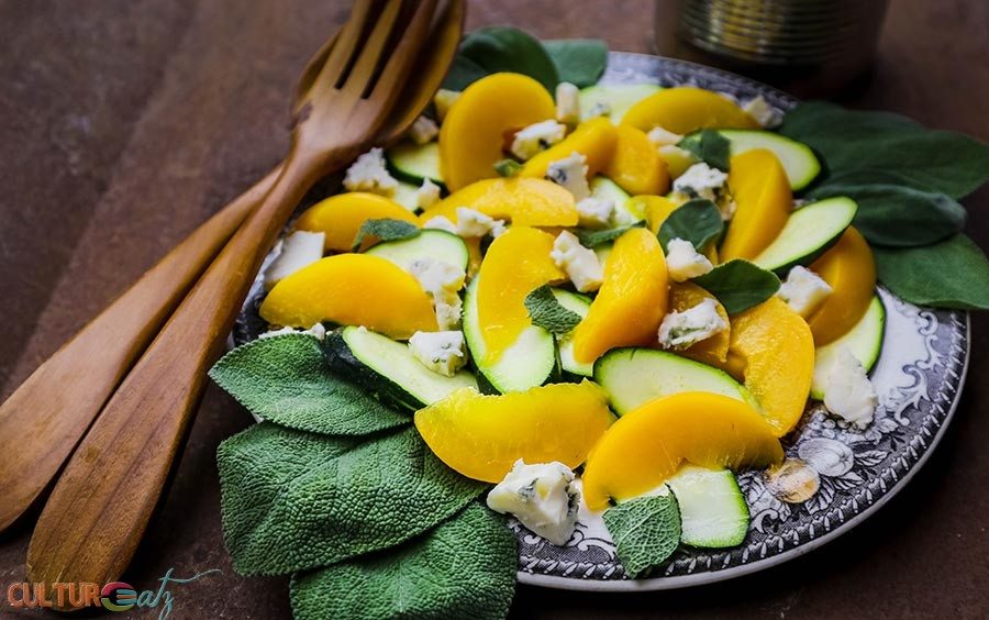 Peach Zucchini Salad with Sage Blue Cheese and a Citrus Espresso Vinaigrette