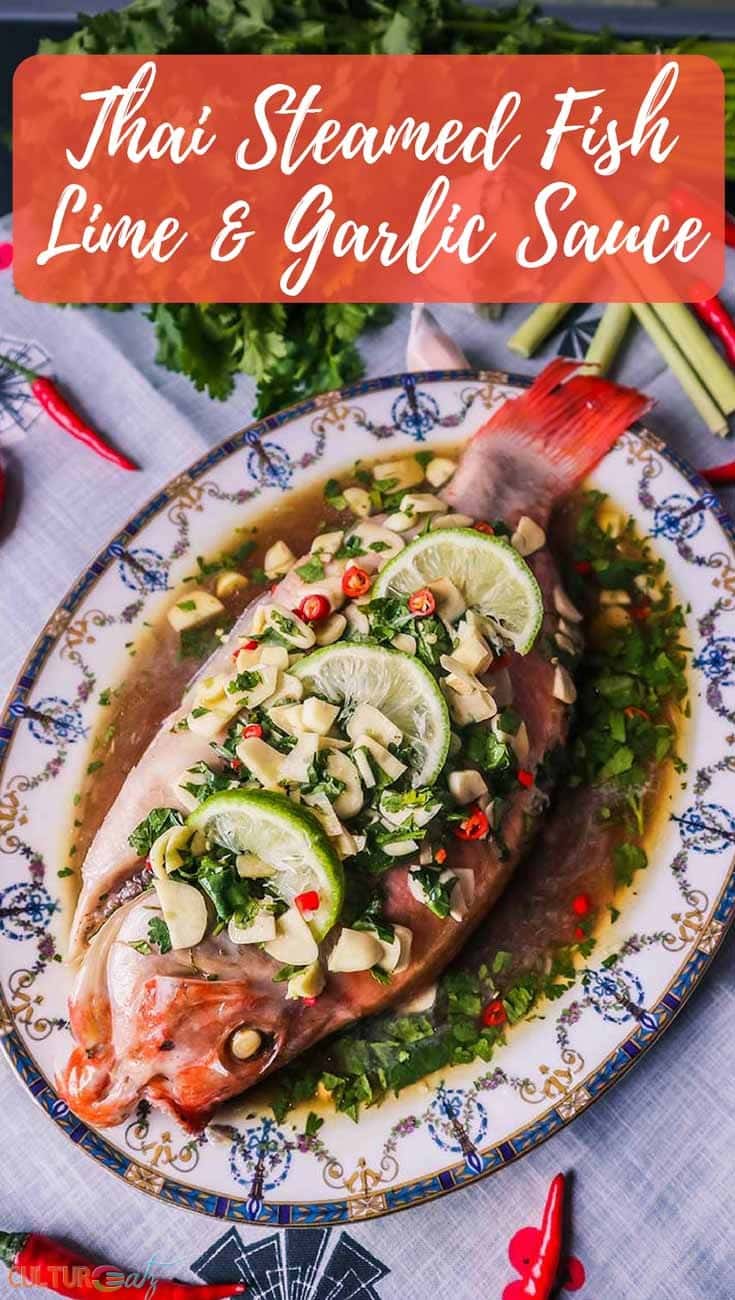 Thai Steamed Fish Recipe with Lime and Garlic Sauce | ปลากะพงนึ่งมะนาว