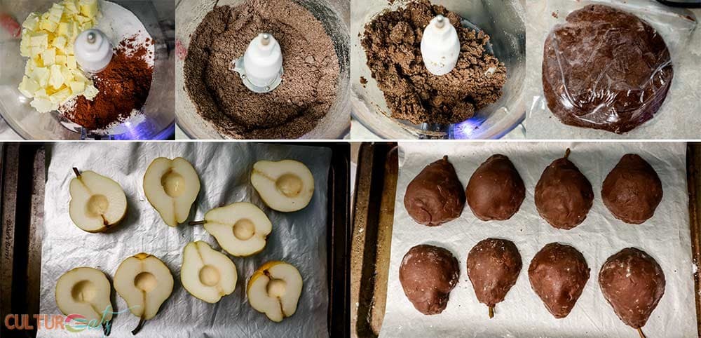 Baked Pear Halves chocolate pie crust