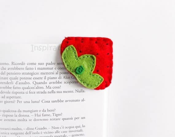 Strawberry felt corner bookmark