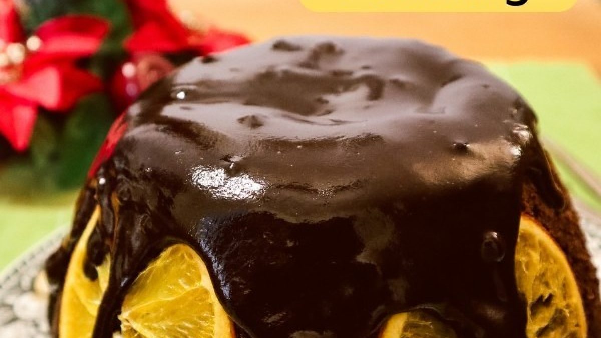 Steamed Orange Chocolate Christmas Pudding with Chocolate Sauce