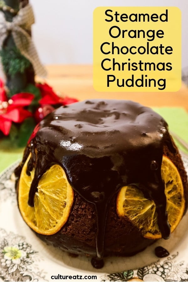 Steamed Orange Chocolate Christmas Pudding with Chocolate Sauce