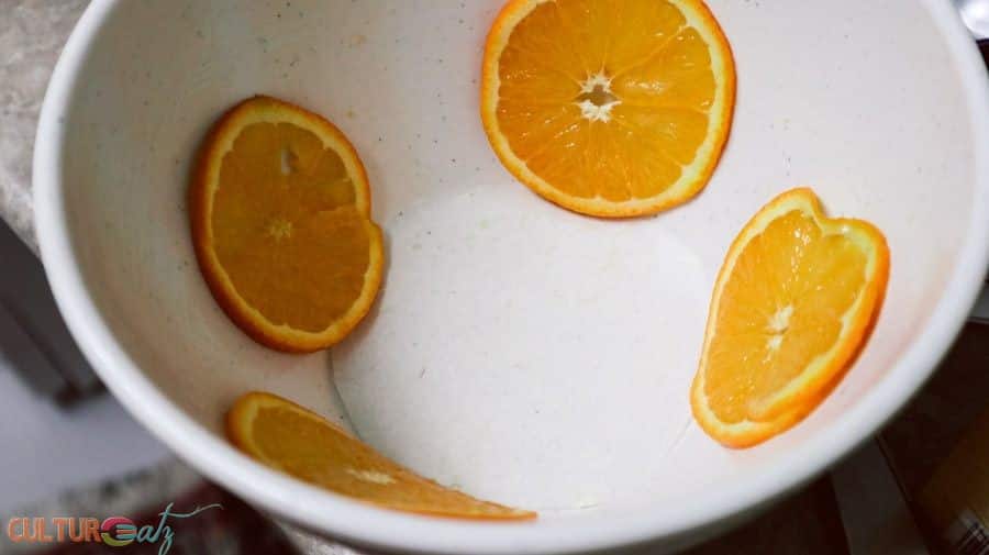 orange slices in pudding basin