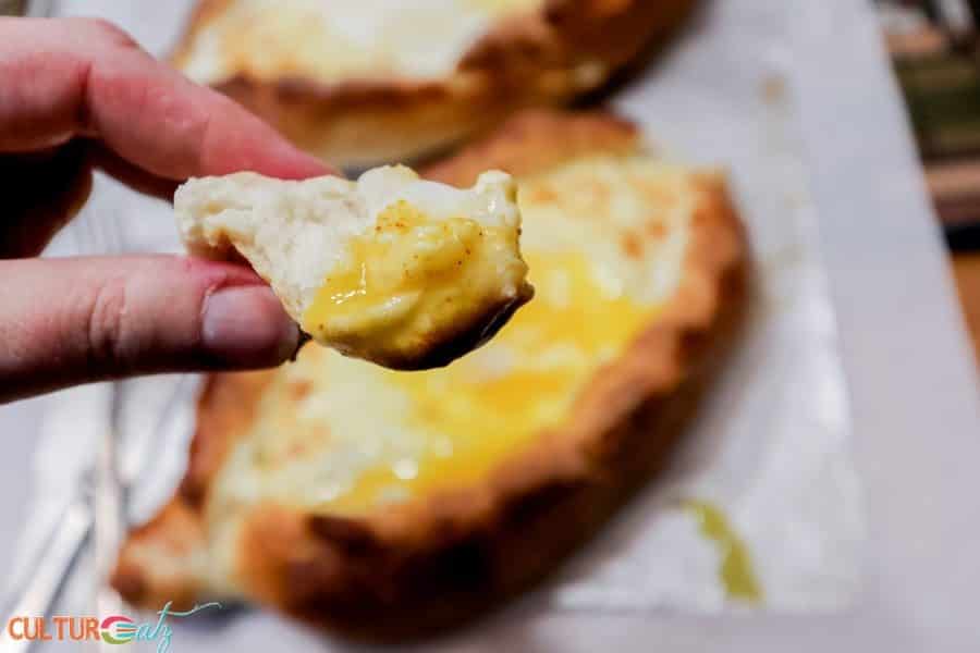 Acharuli Khachapuri Georgian Cheese Stuffed Bread dipped