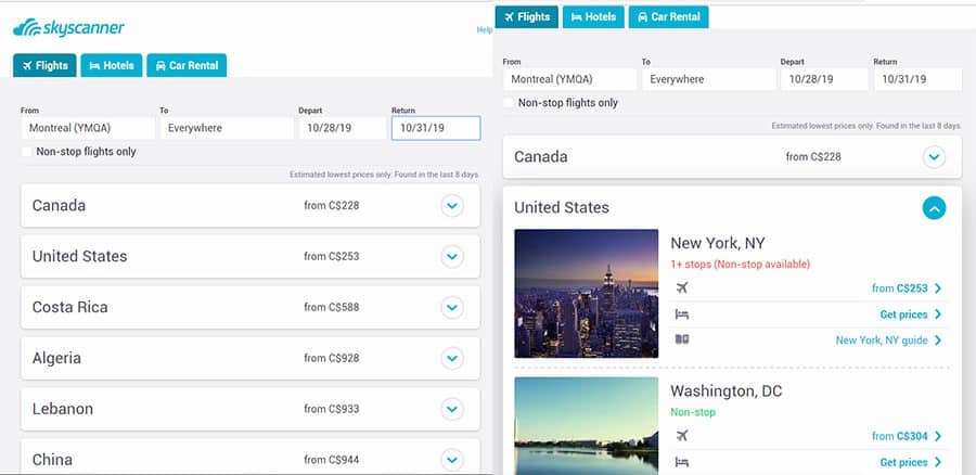 Skyscanner deals cheap flights