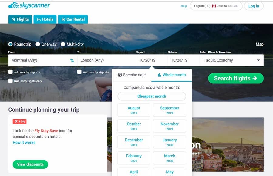 skyscanner Whole Month