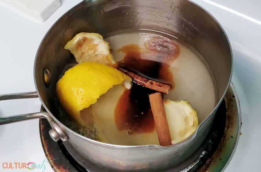 Making the filling for pasteis de nata