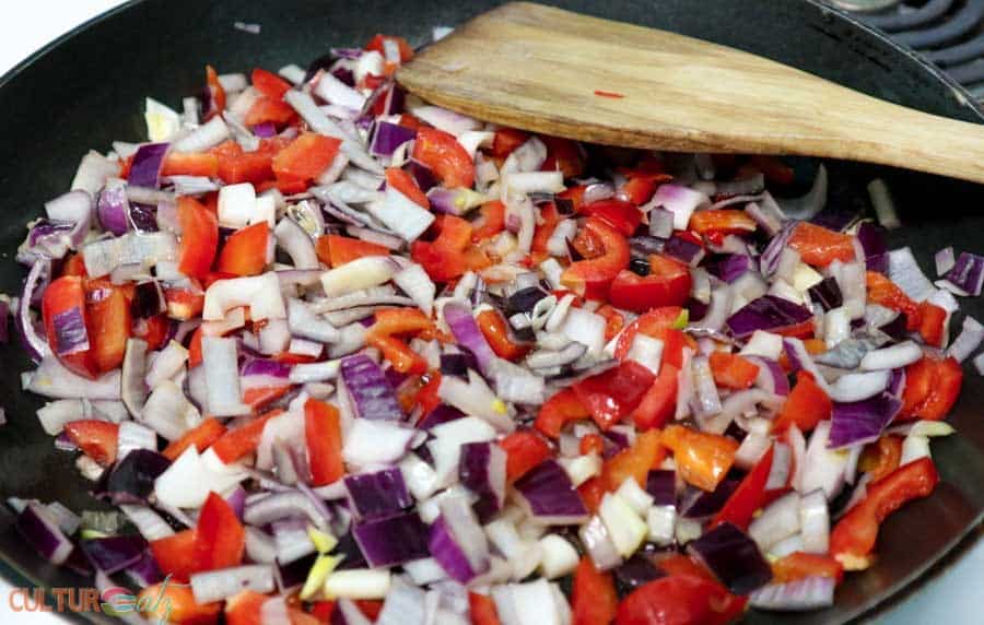 sauteing the veggies