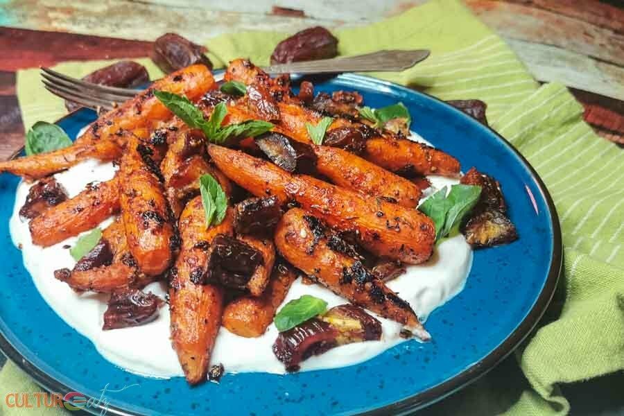 spicy roasted carrots dates plate